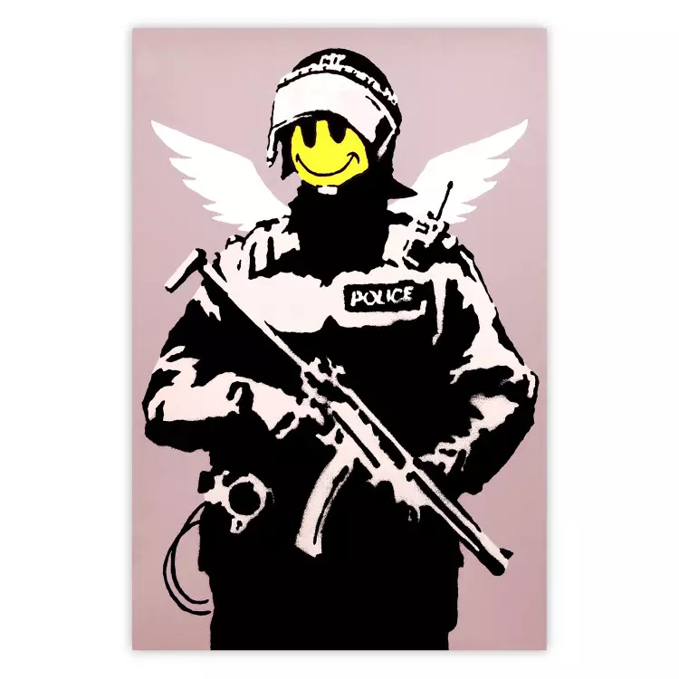Banksy - Gentil policier avec des ailes et un visage de smiley jaune