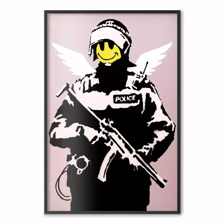 Banksy - Gentil policier avec des ailes et un visage de smiley jaune