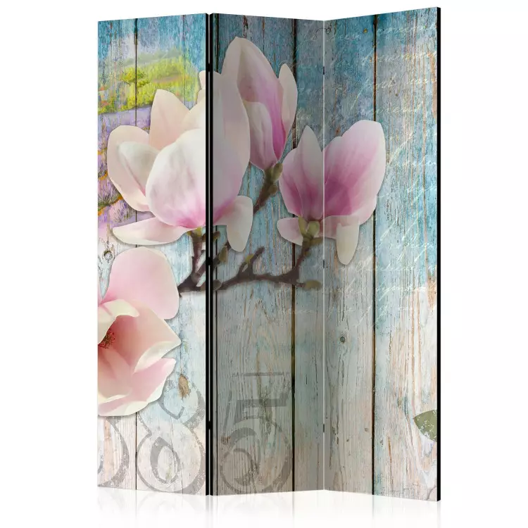 Fleurs roses sur bois (3 panneaux) - collage aquarelle et planches