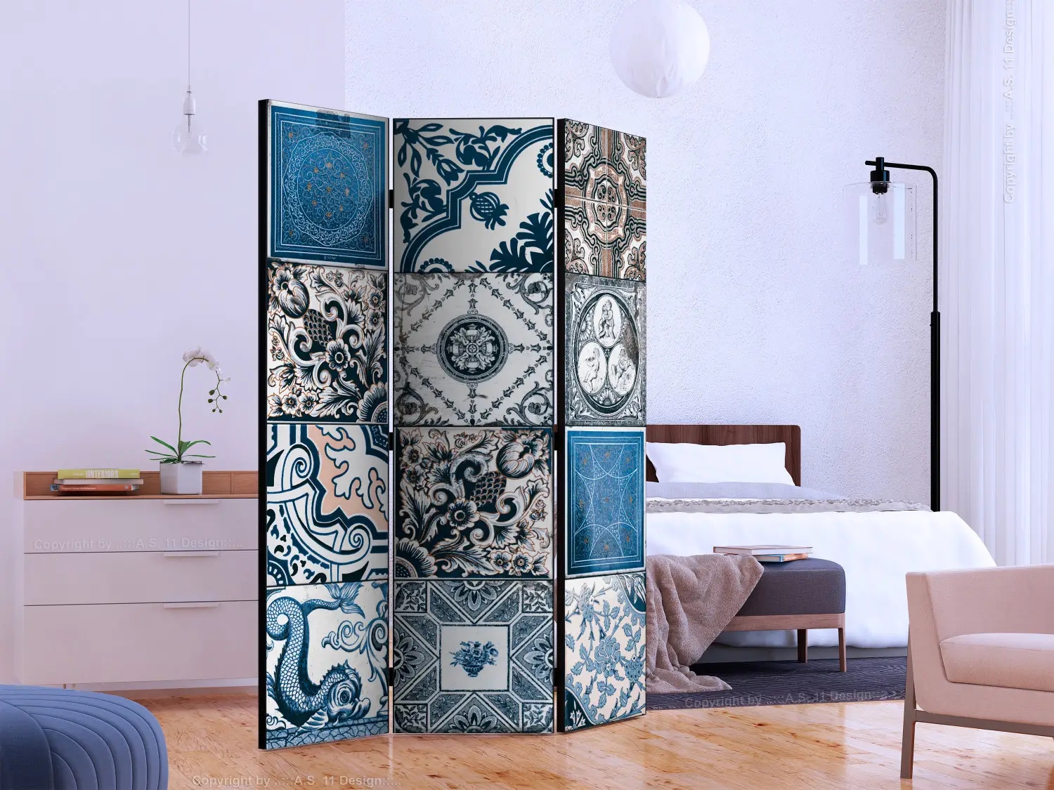 Paravent Vintage Décoratif - 225 X 172 Cm - Design Français Rétro Avec Anges, Fleurs Et Inscriptions