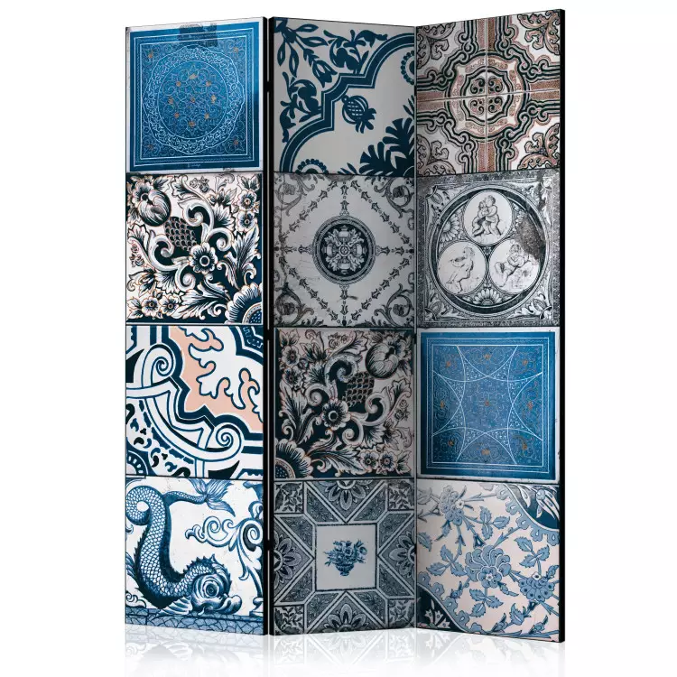 Arabesque bleue (3 panneaux) - mosaïque ethnique avec ornements rétro