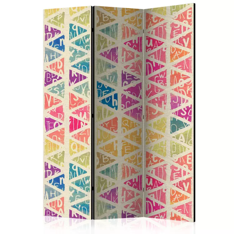 Lettres et triangles (3 panneaux) - graphique géométrique multicolore