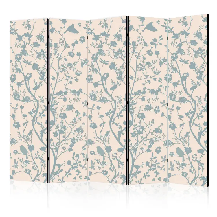 Remous printaniers II - motif fantaisie de plantes et oiseaux