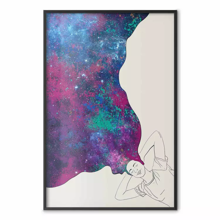 Rêves cosmiques - silhouette abstraite de femme avec cheveux cosmiques