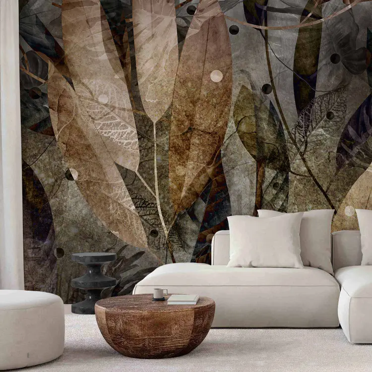Cachette - jungle avec feuilles colorées sur fond pastel sombre