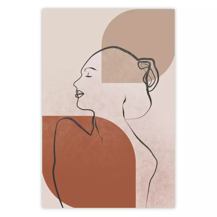 Silhouette de femme - dessin au trait sur fond abstrait en tons chauds