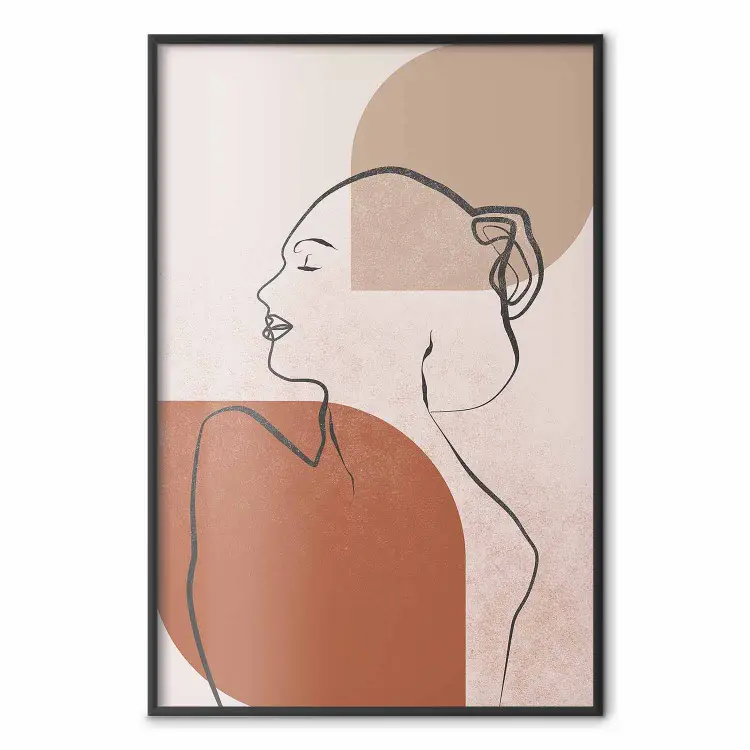Silhouette de femme - dessin au trait sur fond abstrait en tons chauds