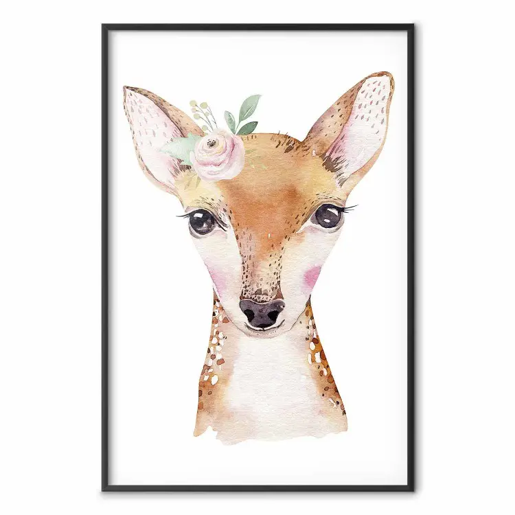 Biche - portrait d'un animal charmant avec une fleur sur la tête