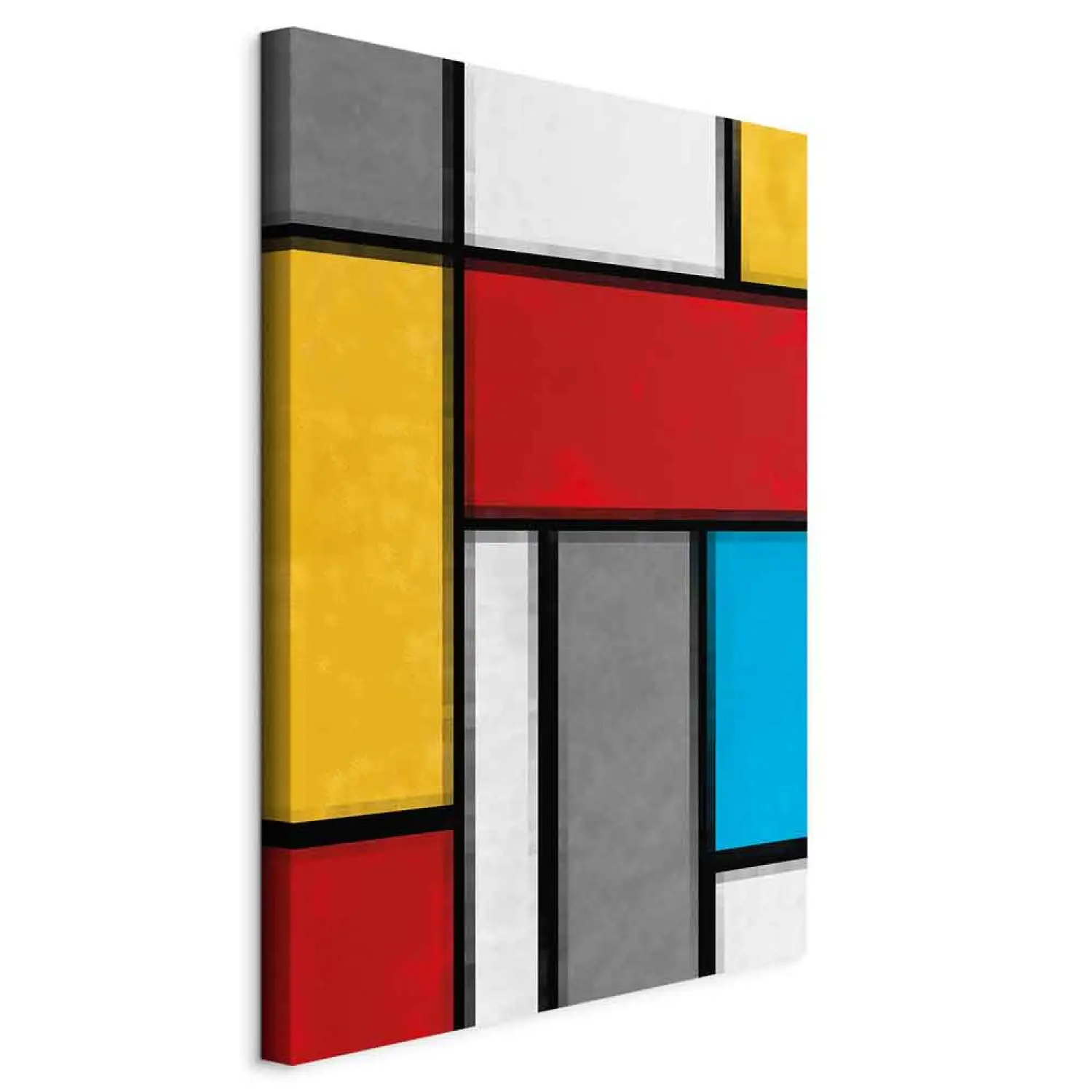 Tableau Déco Mural 120x50 Cm - Style Géométrique Mondrian - Rouge, Bleu, Jaune - Toile HD Prête à Accrocher