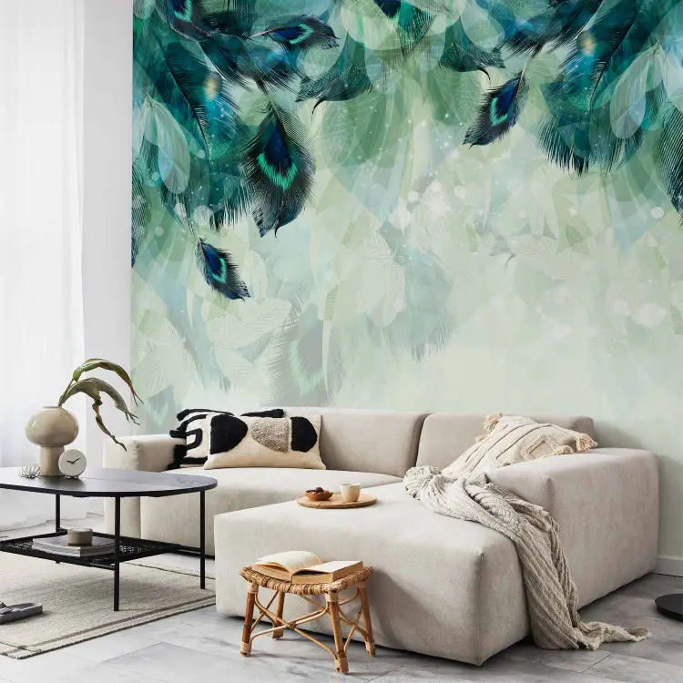 Papier Peint Panoramique Plume Papier Peint Intissé 3D Tapisserie Poster Decoration Murale Chambre Salon