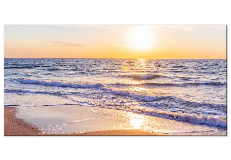 Grand tableau Vagues calmes brun II - paysage marin avec plage de sable ...