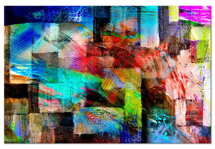 Tableau Abstrait Moderne - Impression Toile Labyrinthe Vert émeraude, Encadré, Prêt à Accrocher