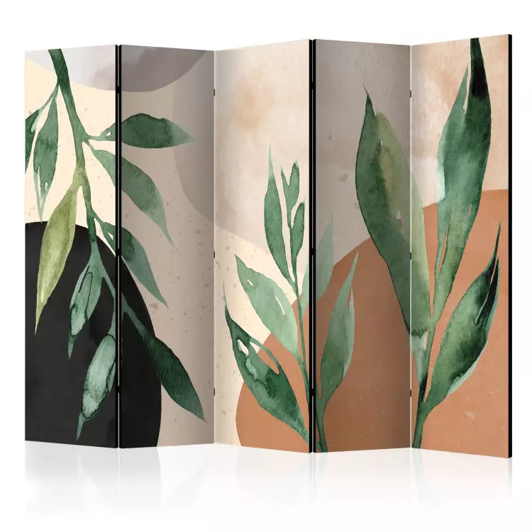 Harmonie de la nature II (5 panneaux) - feuilles vertes