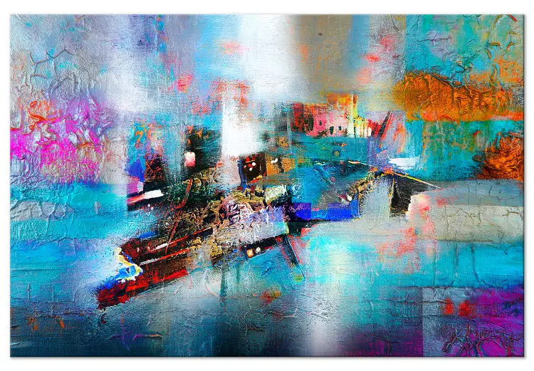 Cristaux colorés - abstraction avec traînées de peinture craquelée sur fond bleu clair