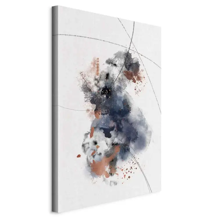 Une aquarelle artistique - une abstraction en bleu marin, gris et brun avec lignes irrégulières croisées sur un fond blanc