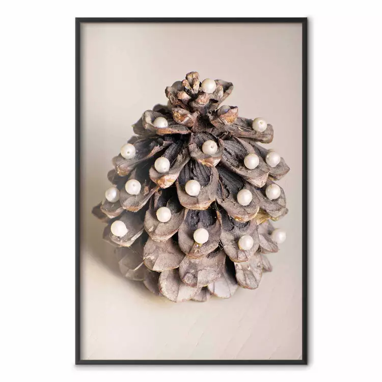 Décoration de Noël - cône de pin orné de boules blanches