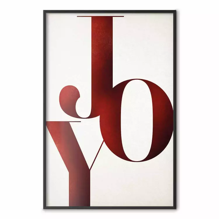 Joy - lettre de couleur rouge bordeaux sur fond blanc contrastant