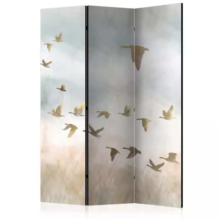 Oies dorées (3 panneaux) - oiseaux sur ciel champêtre