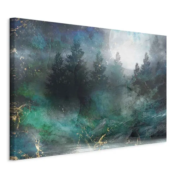Plénitude turquoise large - Forêt de conifères et lune