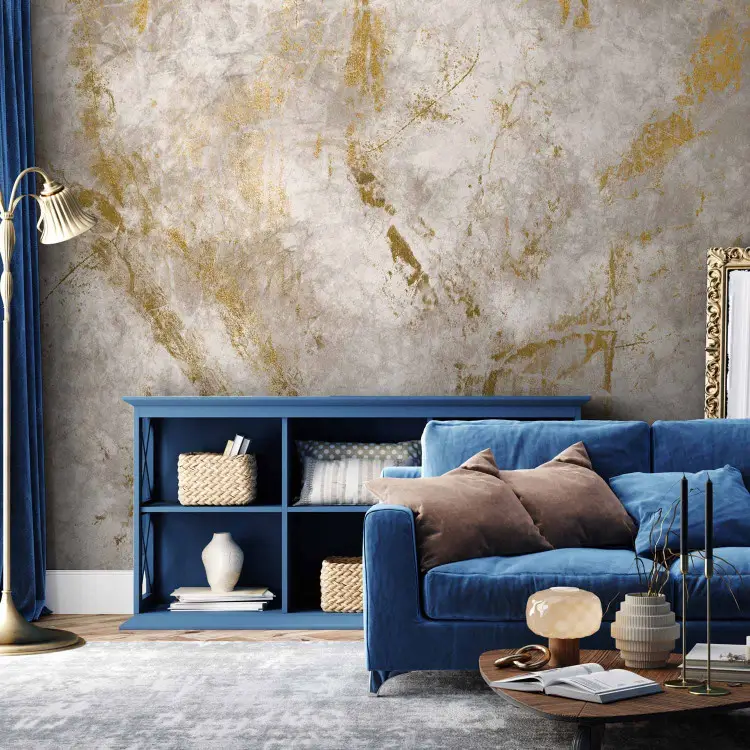 Abstraction en tons beiges - marbre clair avec des motifs dorés