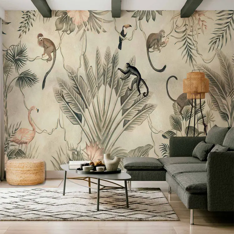 Faune et flore de la jungle - une composition en nuances de gris