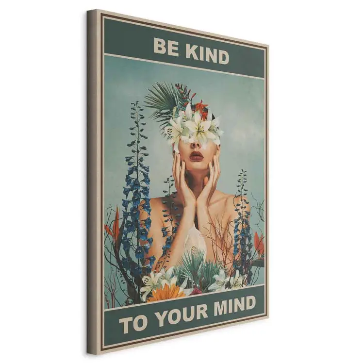 Be Kind to Your Mind vertical - Femme et fleurs colorées