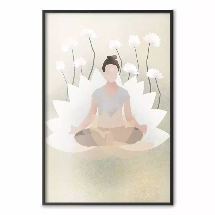 Yoga - femme en méditation et fleur de lotus blanche de style zen