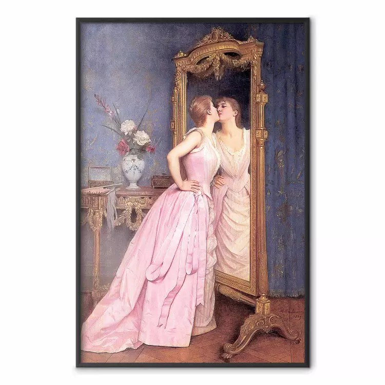Amour de soi - femme en robe rose longue se regardant dans un miroir
