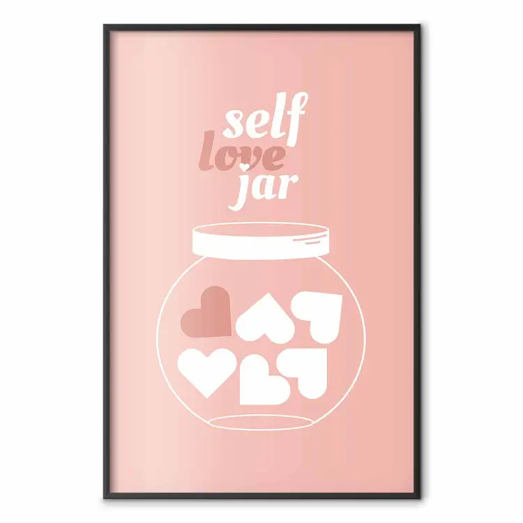 Self Love Jar - bocal avec des cœurs et des textes en anglais