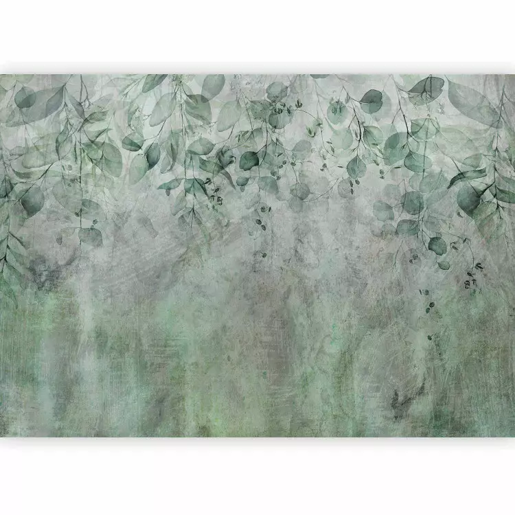Parmi la verdure - un motif délicat de feuilles vertes sur fond gris