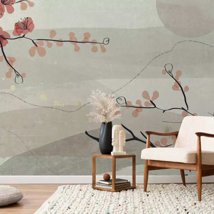 Paysage japonais - composition abstraite avec une branche de cerisier