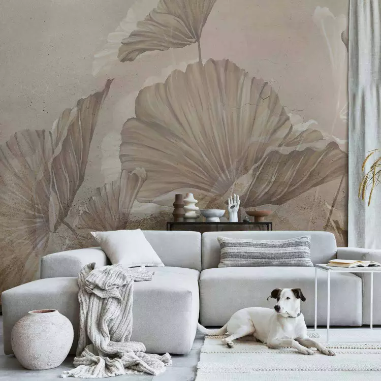 Coquelicots minimalistes beige - abstraction avec motif floral