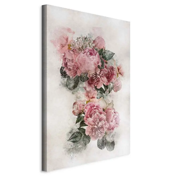 Pivoines en floraison vertical - Fleurs roses et fond clair