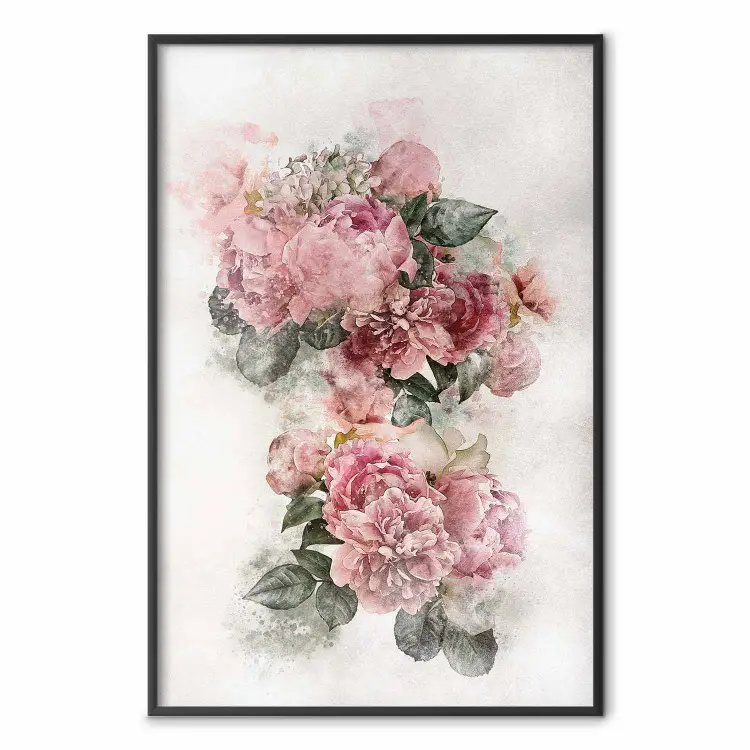 Pivoines en fleurs - aquarelle de fleurs sur fond gris