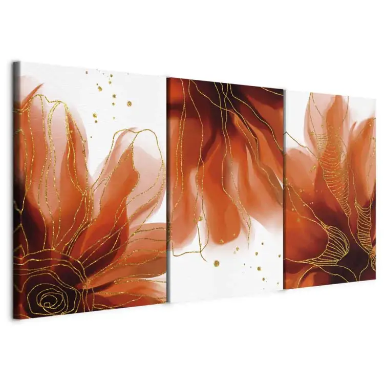 Trois fleurs flamboyantes (3 parties) - Abstraction à motif végétal