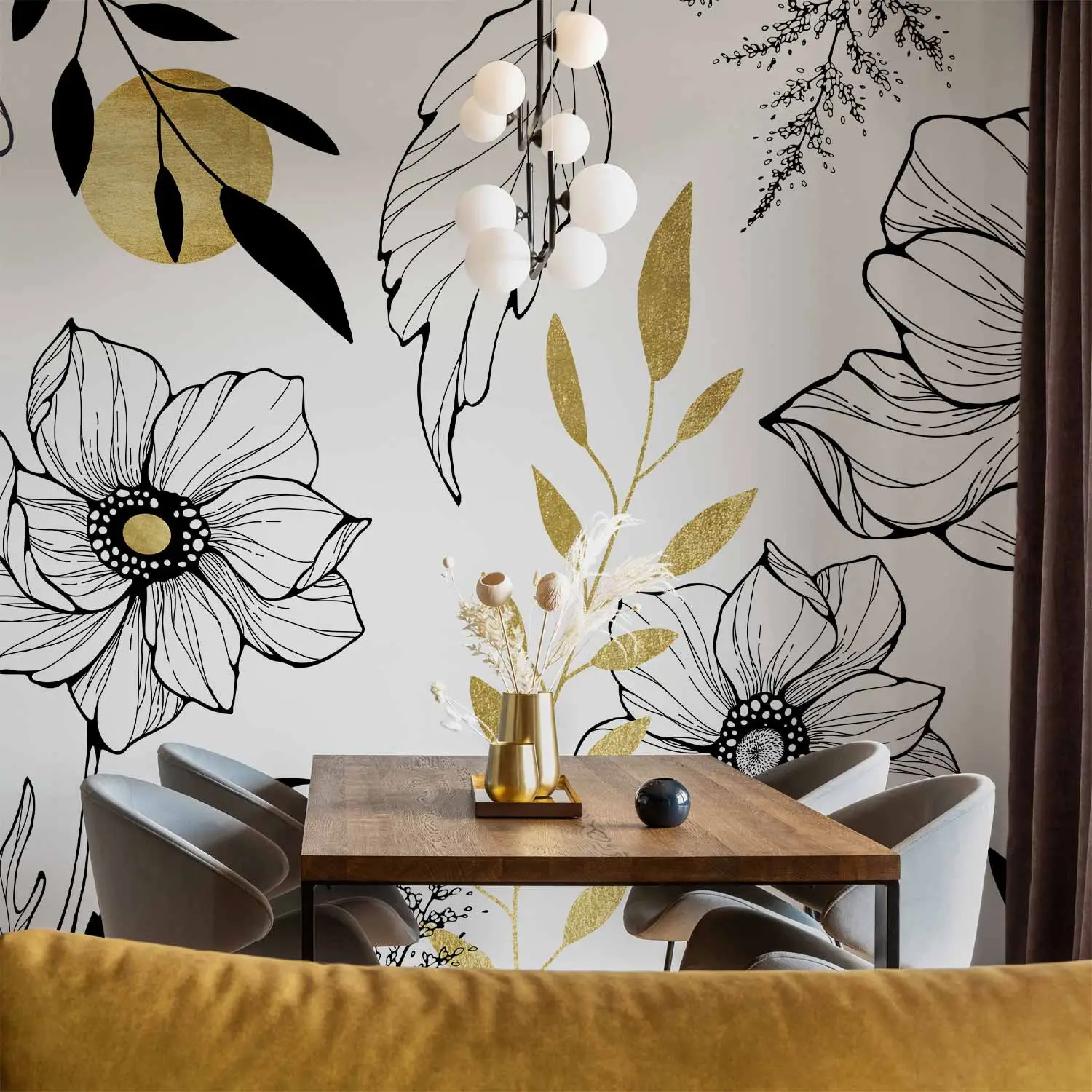 VaryFloral Papier Peint à Motif Floral Noir à Décoller Et à Coller