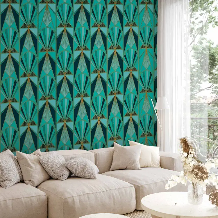 Abstraction verte - motifs colorés dans un cadre doré art déco