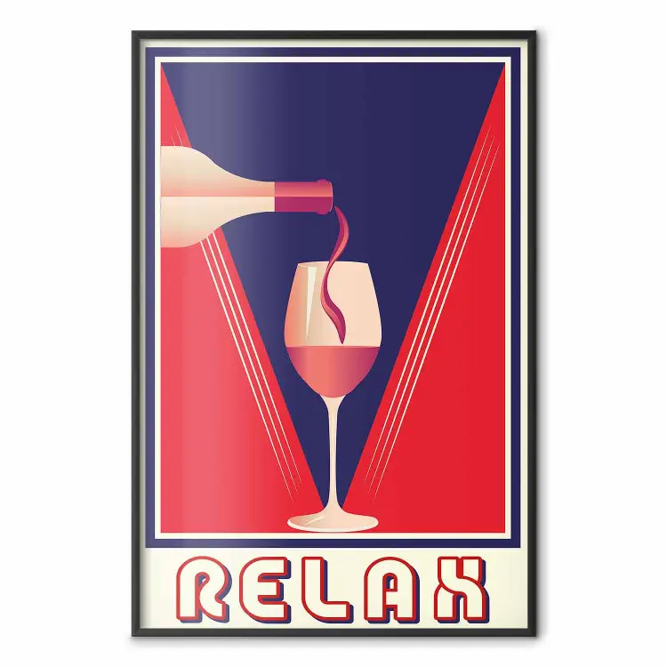 Relax et vin - verre sur fond bleu et rouge