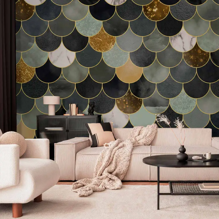 Art déco - fond régulier dans des tons frais avec des éléments dorés