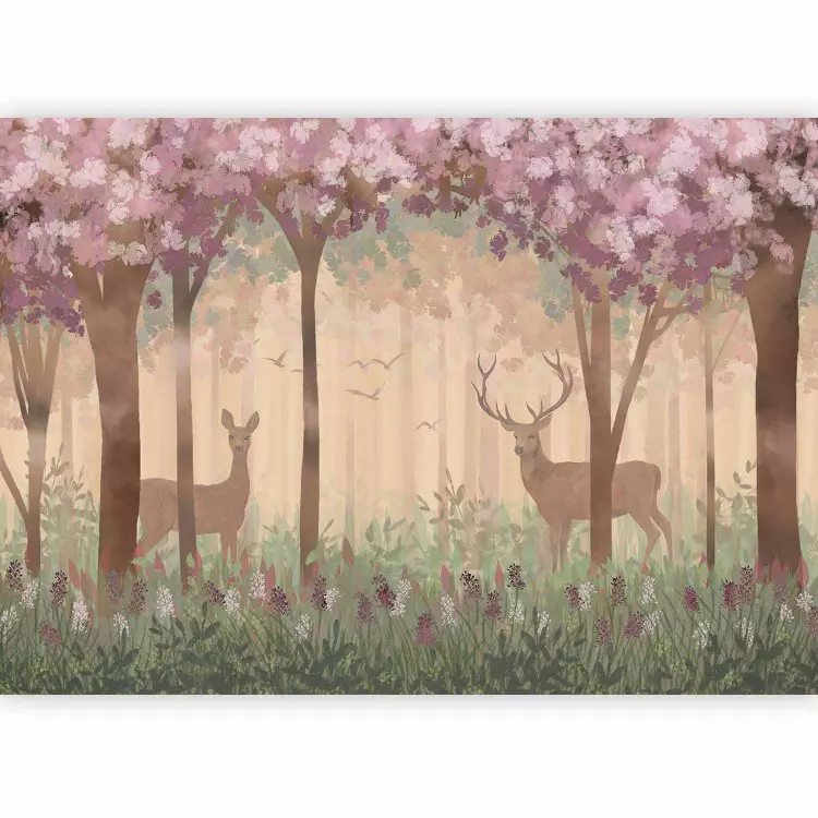 Paysage pour enfants - motif d'animaux sauvages sur fond de forêt de conte de fées