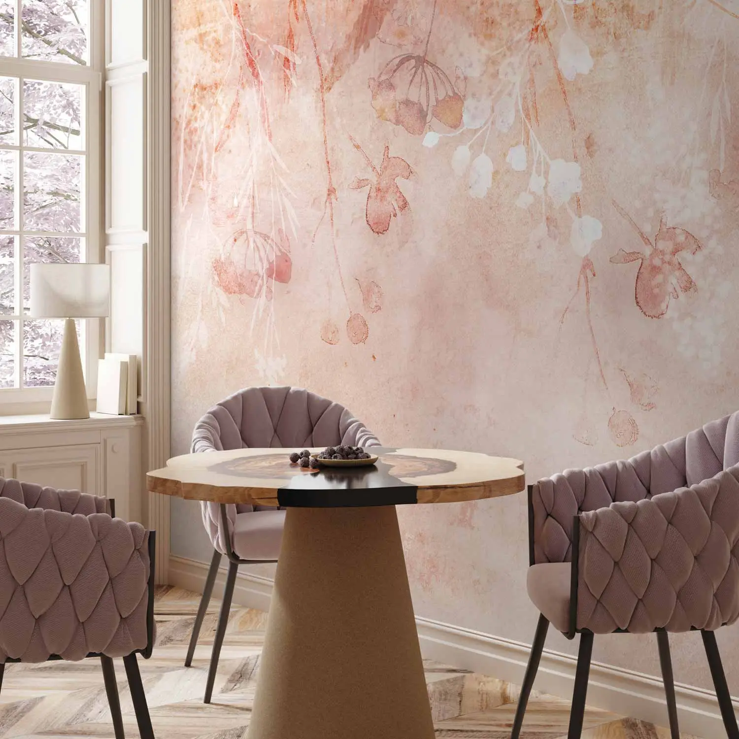 Papier Peint Intissé Fleurs Rouge Et Or - Motif Floral Naturel - 5,33 M² - Collection Tadessi - Neuf