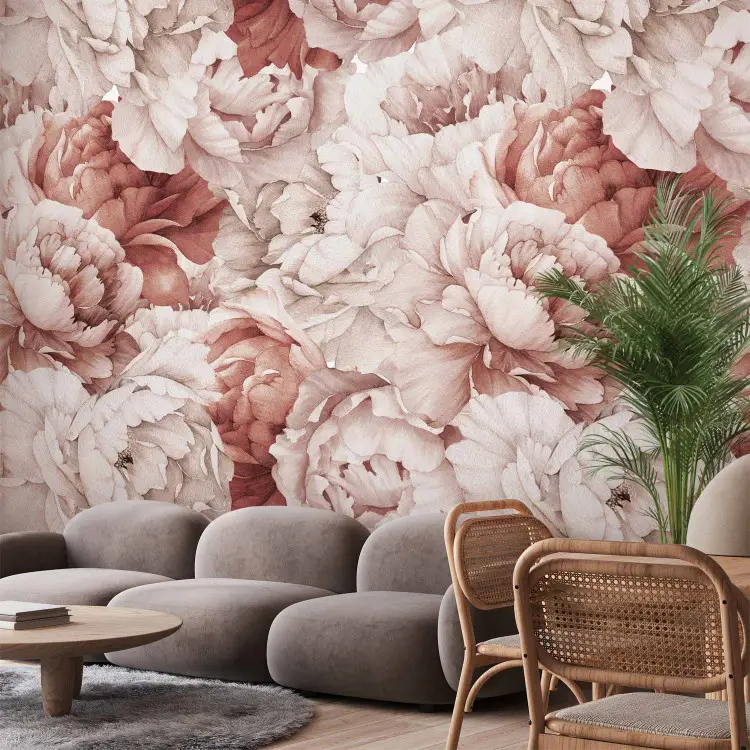 Pivoines - une composition claire de fleurs dans des tons de rose