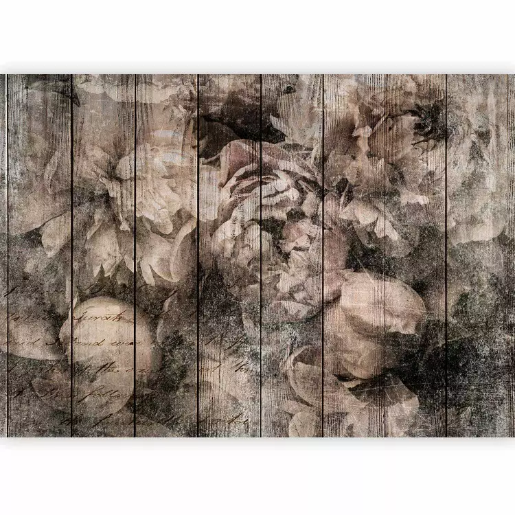 Vintage - fleurs beiges sur une texture de planches en bois