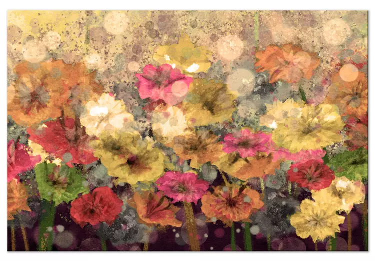 Rosée sur prairie peinte - fleurs multicolores du printemps