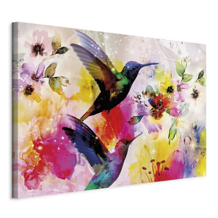 Colibris dans le jardin paradisiaque - oiseaux colorés et fleurs