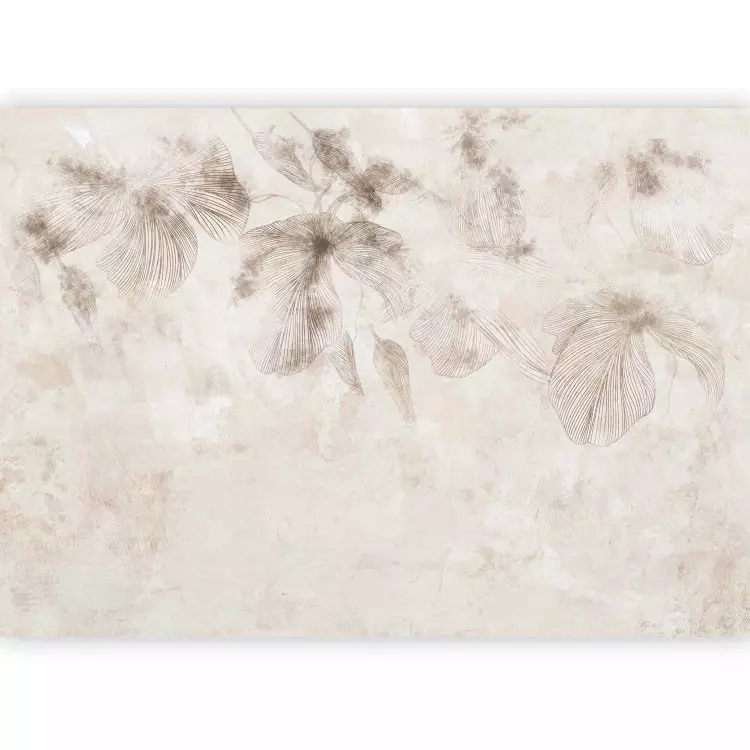 Fleurs éphémères - végétation linéaire sur fond beige