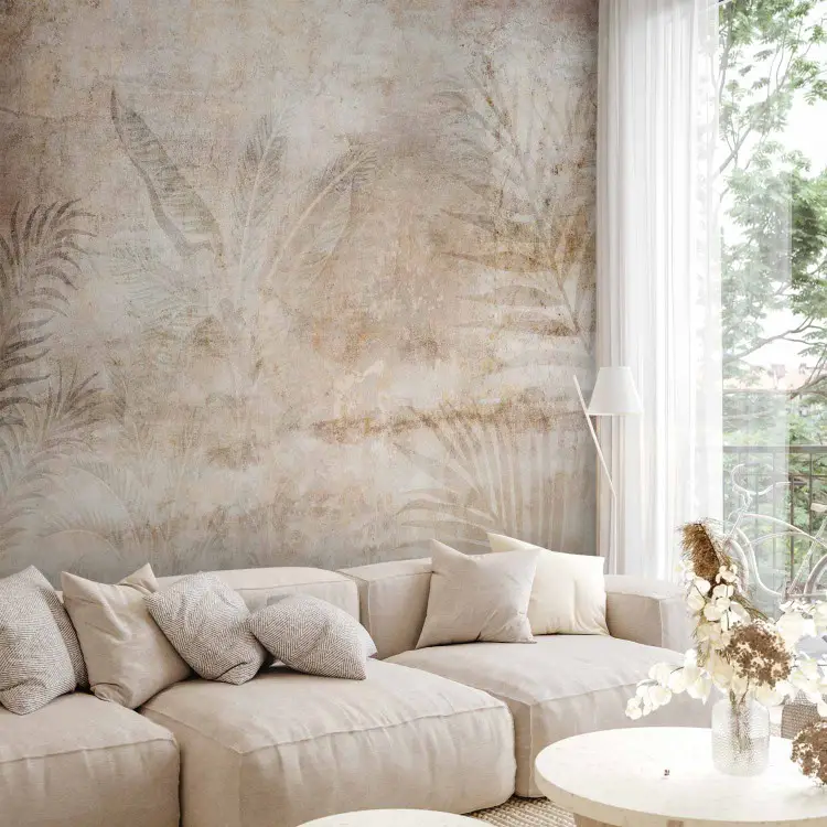 Nature beige - composition grise de feuilles et de palmiers