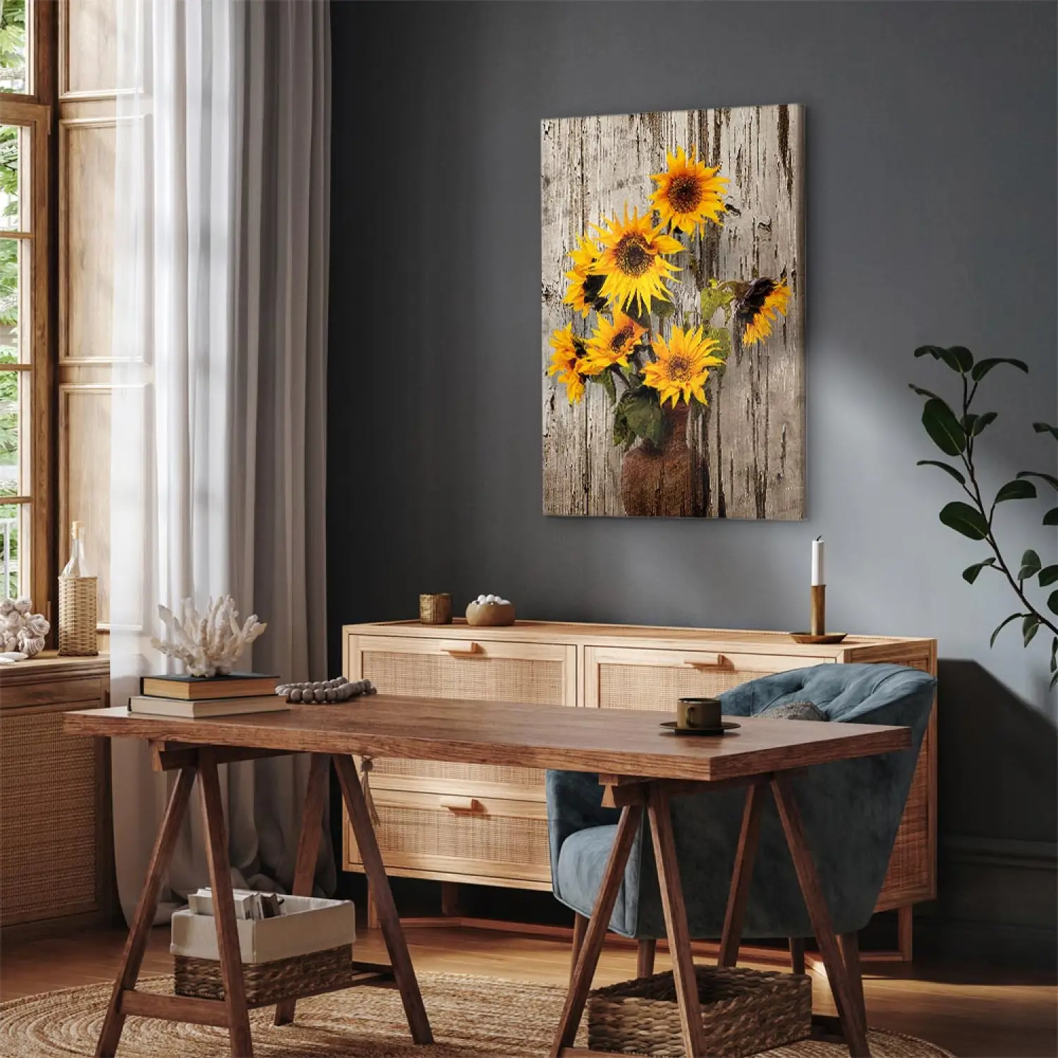 Set De 3 Panneaux De Table En Bois Tournesol, Décoration Intérieure Rustique 7,1 Pouces