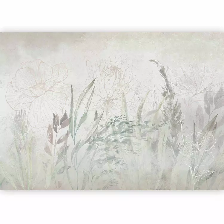 Jardin boho - fleurs et herbes aériennes en gris et verts