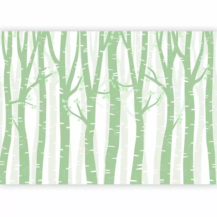 Forêt de style pastel - arbres de bouleau verts avec feuilles claires